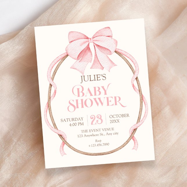 Invitation Baby shower avec un nœud rose (Créateur téléchargé)