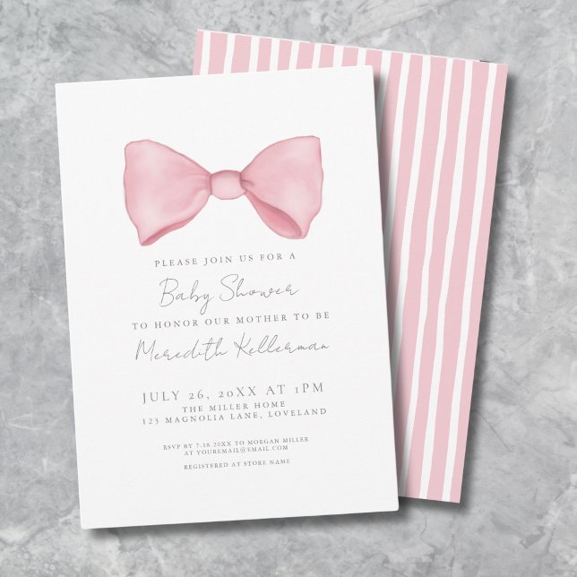 Invitation Baby Shower avec un Simple Nœud Rose (Simple Pink Bow Baby Shower Invitation)