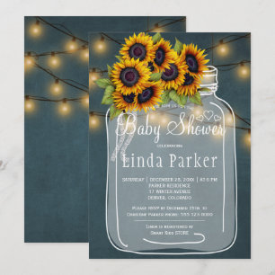 Invitation Baby shower avec un tableau noir bleu et un pot en