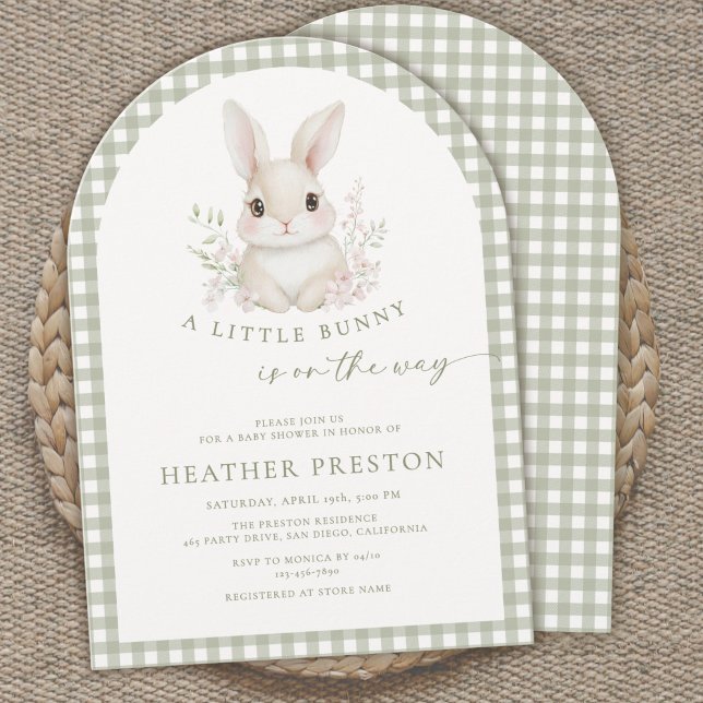 Invitation Baby shower avec une arche à carreaux petit lapin  (Créateur téléchargé)
