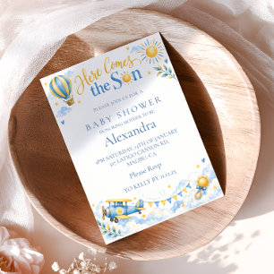 Invitation Baby Shower Aventure Bleu Jaune Soleil