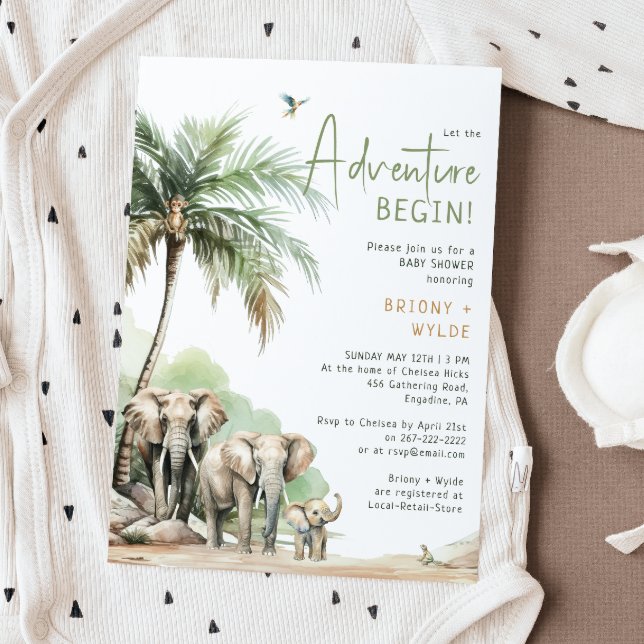 Invitation Baby shower aventure Jungle Safari Elephant (Créateur téléchargé)