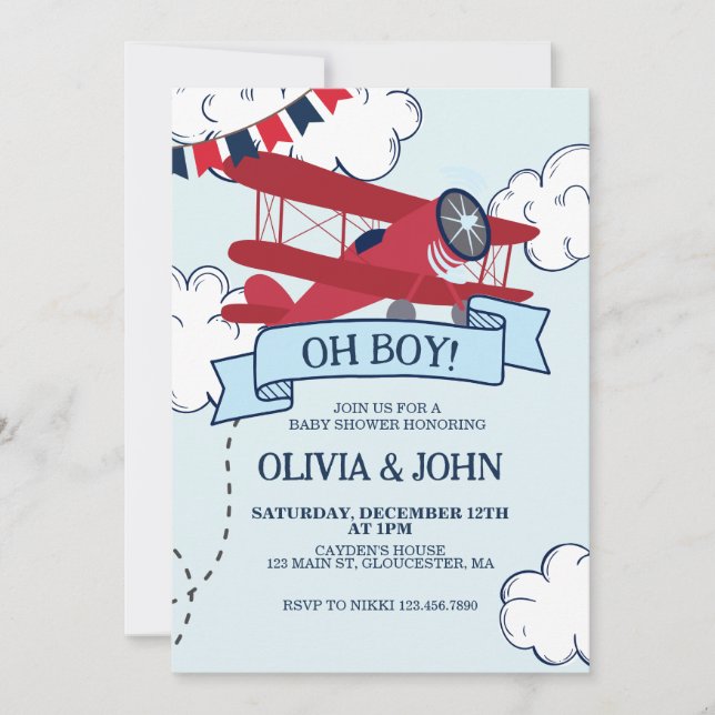 Invitation Baby Shower Avion (Devant)