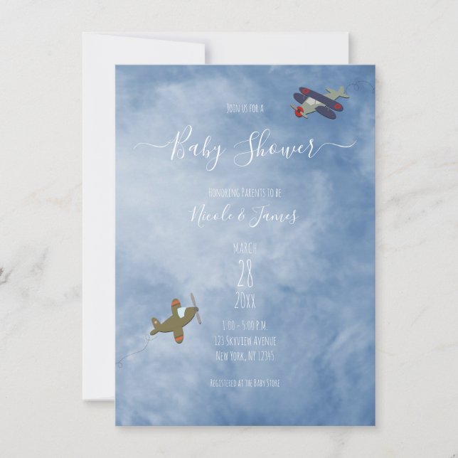 Invitation Baby Shower Avions qui volent dans le ciel  (Devant)