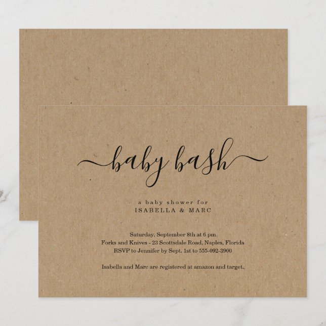 Invitation Baby shower Baby Bash (Devant / Derrière)