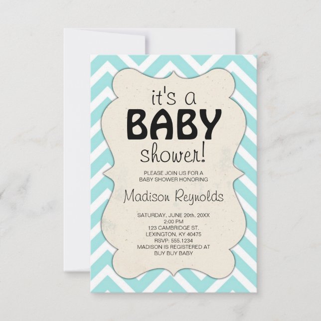 Invitation Baby shower Baby Blue Chevron (Devant)