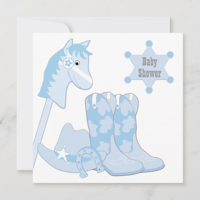 Invitation Baby Shower Baby Blue Cow-Boy (Devant)