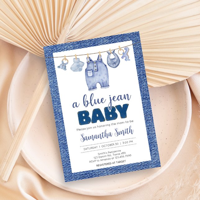 Invitation Baby shower Baby Blue Jean (Blue Jean Denim Baby Shower Invitation)