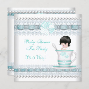 Invitation Baby shower Baby Blue Teacup Tea Party