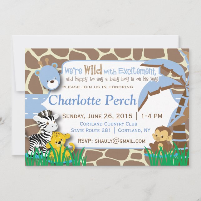 Invitation Baby shower Baby Boy Jungle (Devant)