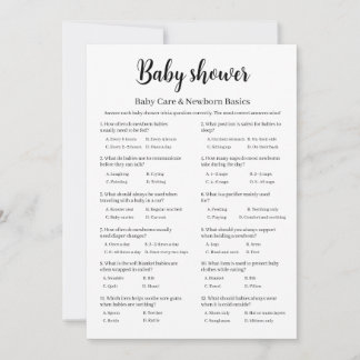 Invitation Baby Shower Baby Care Newborn Basics Game,