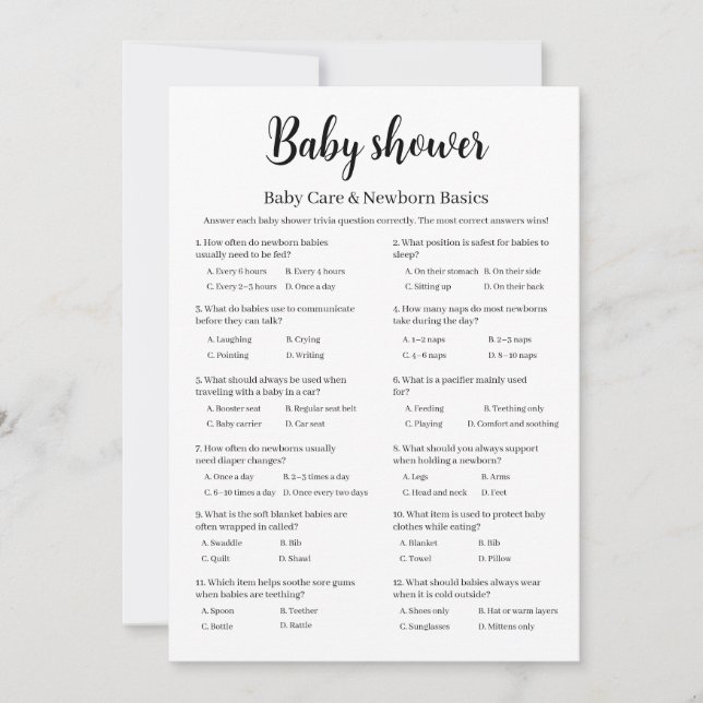 Invitation Baby Shower Baby Care Newborn Basics Game, (Devant)