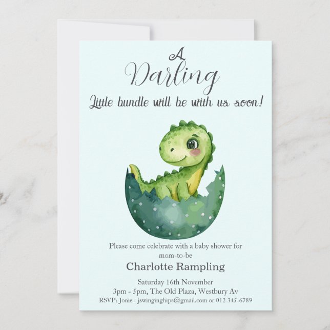 Invitation Baby shower Baby Dino (Devant)