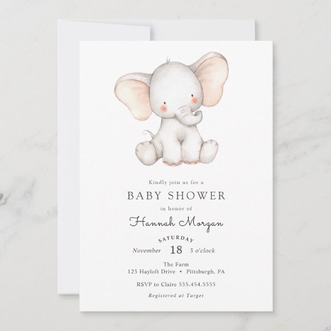 Invitation Baby shower Baby Elephant (Devant)