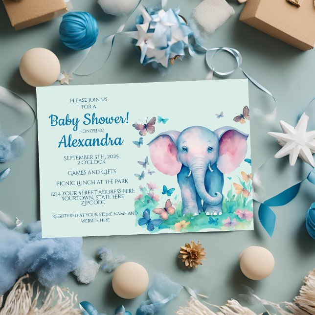 Invitation Baby shower Baby Elephant Boys (Créateur téléchargé)