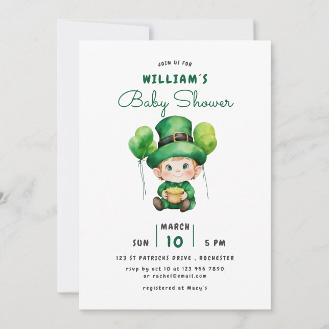 Invitation Baby shower Baby Leprechaun (Devant)