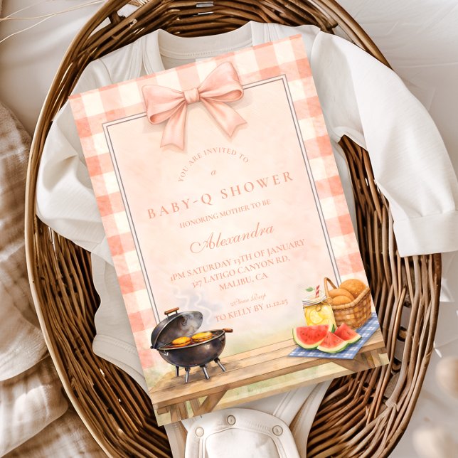 Invitation Baby Shower Baby Q Gingham Rose (Créateur téléchargé)
