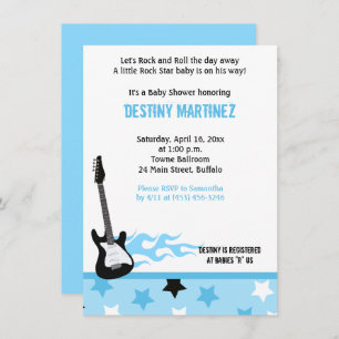 Invitation Baby shower Baby Rock Star (bleu)