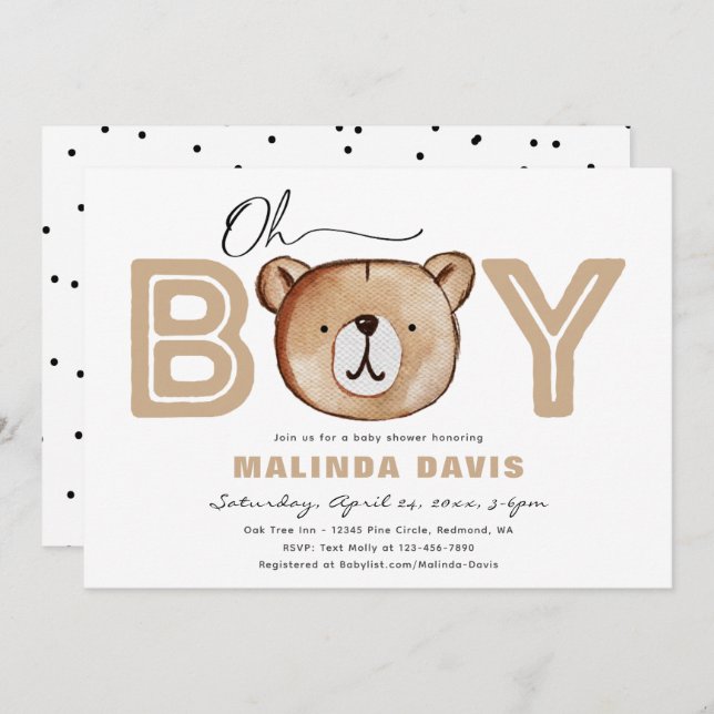Invitation Baby shower | Baby shower de l'ours (Devant / Derrière)