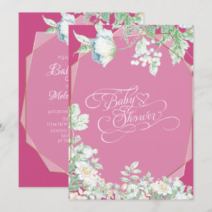 Invitation Baby shower Baies Fleurs sauvages roses aux frai