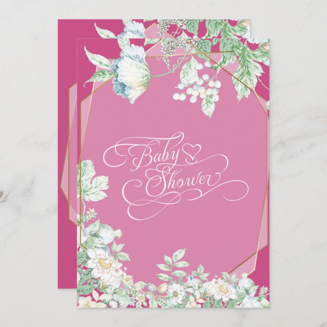 Invitation Baby shower | Baies Fleurs sauvages roses aux frai (Devant / Derrière)