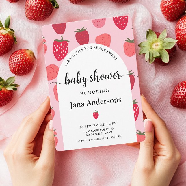 Invitation "Baby Shower Baies Sucrées Rose et Rouge aux Frais (Créateur téléchargé)