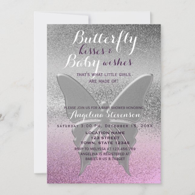 Invitation Baby shower Baisers à papillon (Devant)