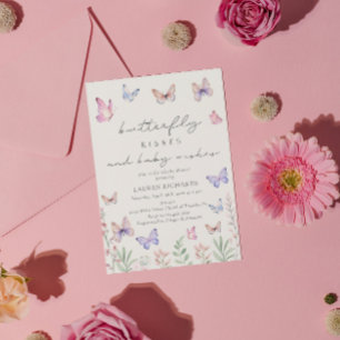 Invitation Baby shower Baisers à papillon aquarelle