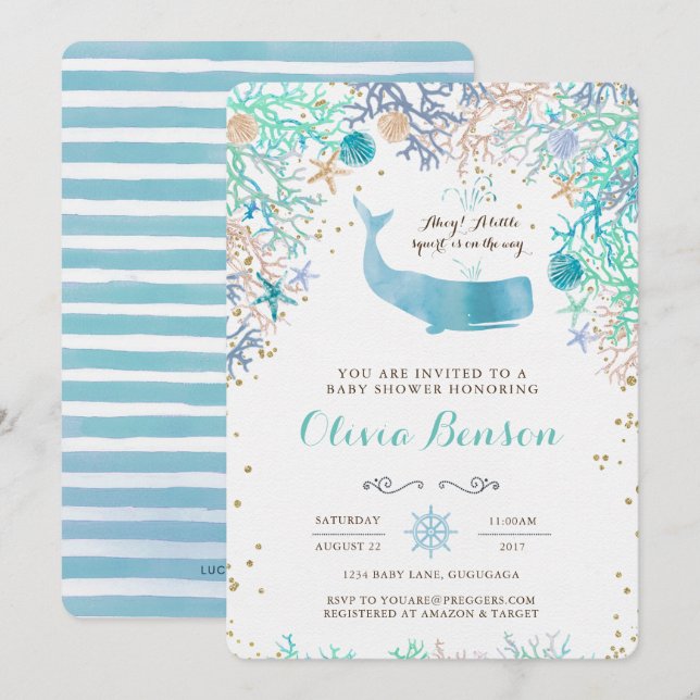 Invitation Baby shower baleine (Devant / Derrière)