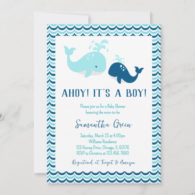 Invitation Baby shower baleine (Devant)