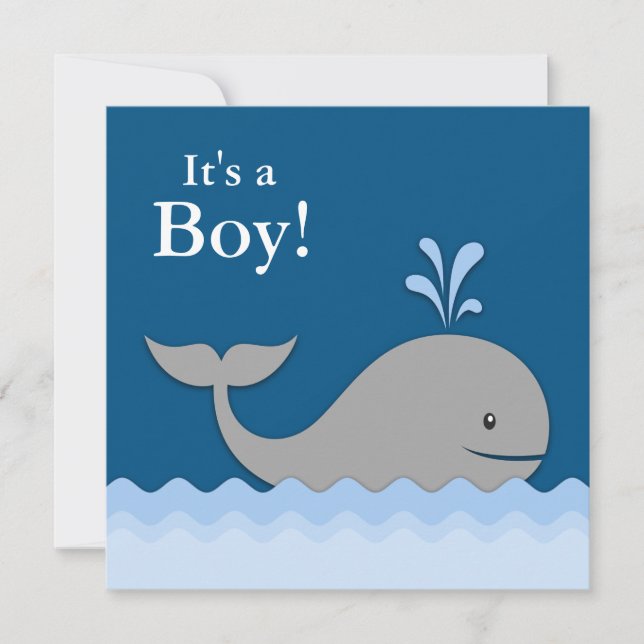 Invitation Baby-Shower Baleine Bleue Marine (Devant)