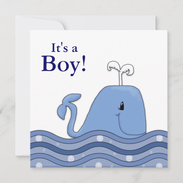 Invitation Baby-Shower Baleine Bleue Marine (Devant)