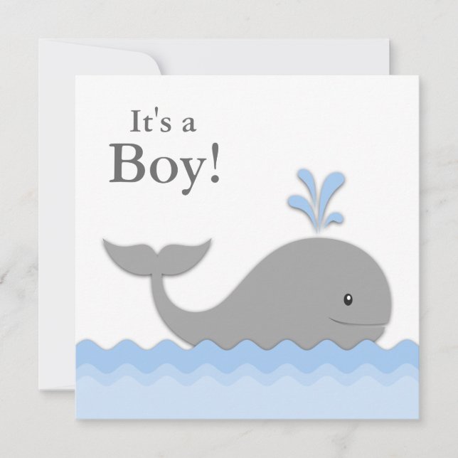 Invitation Baby Shower Baleine Grise Bleue (Devant)