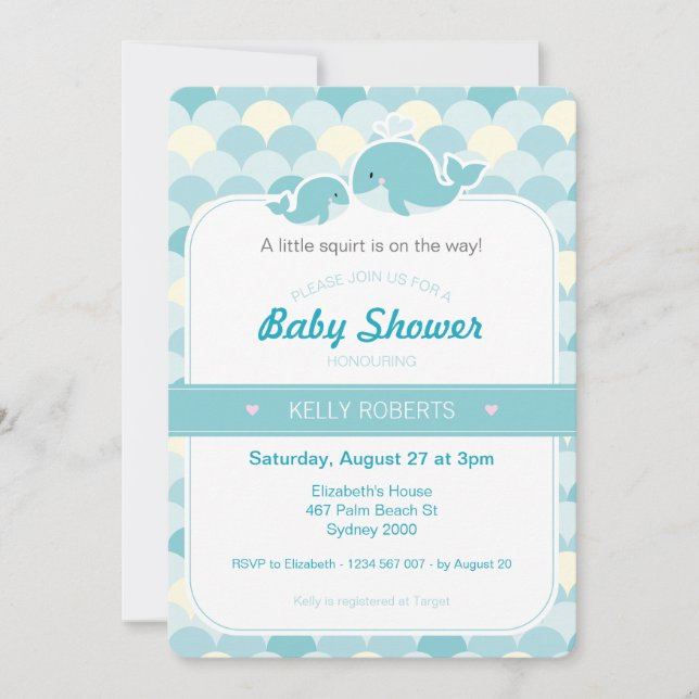 Invitation Baby shower baleine - Turquoise (Devant)