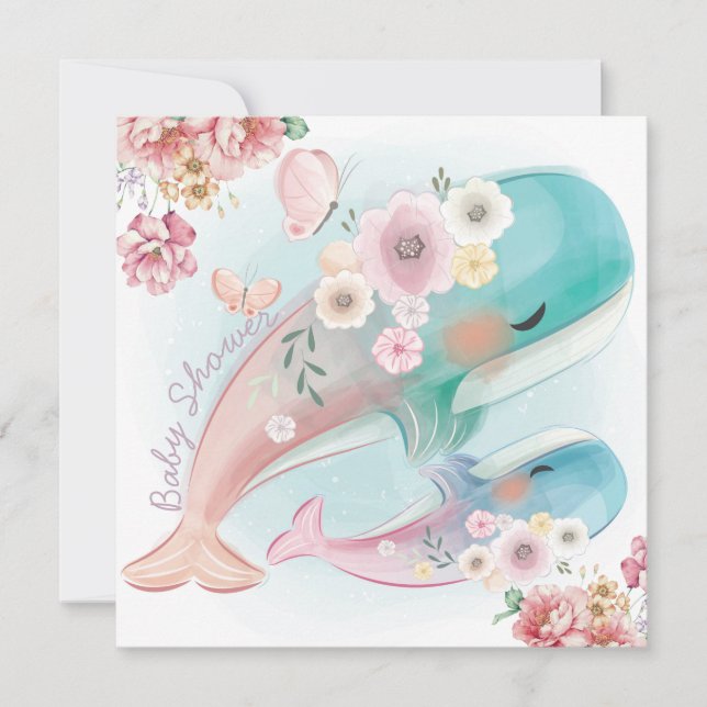 Invitation Baby shower baleines (Devant)