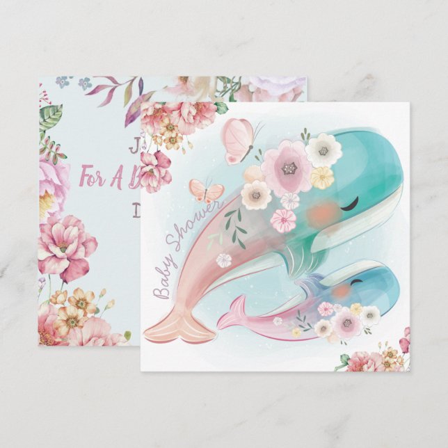 Invitation Baby shower baleines (Devant / Derrière)