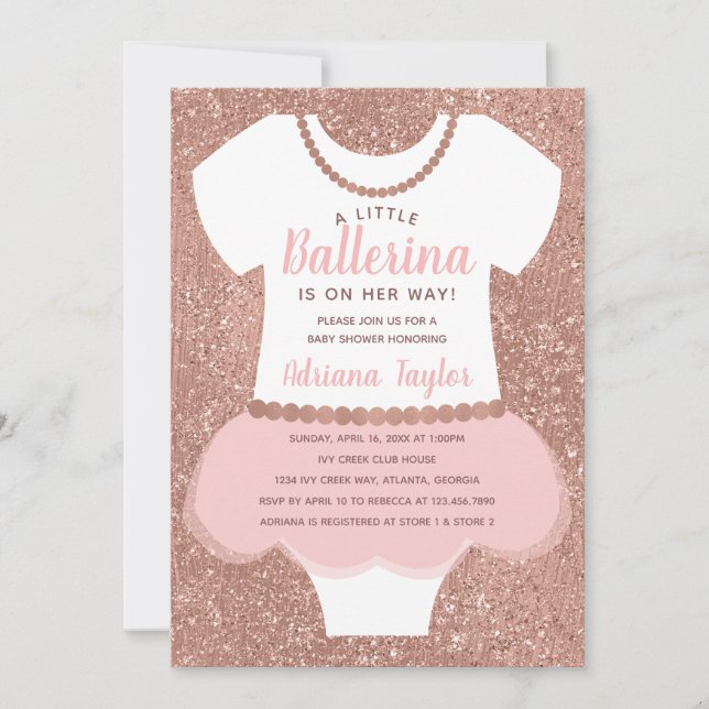 Invitation Baby shower Ballerina Invitation, or Rose (Devant)