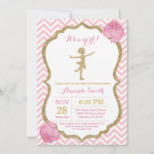 Invitation Baby shower Ballerina Parties scintillant rose et 