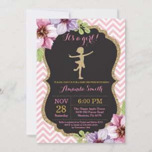 Invitation Baby shower Ballerina Parties scintillant rose et