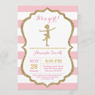 Invitation Baby shower Ballerina Parties scintillant rose et 