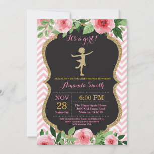 Invitation Baby shower Ballerina Parties scintillant rose et
