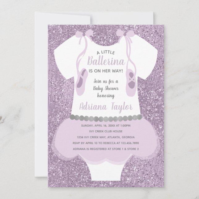 Invitation Baby shower Ballerina, Violet (Devant)