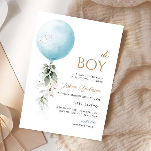 Invitation Baby Shower Ballon Eucalyptus (Créateur téléchargé)