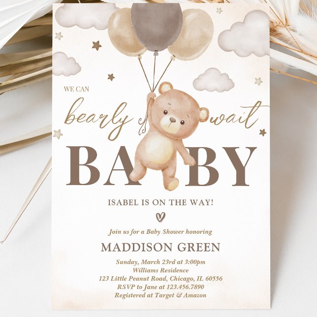 Invitation Baby Shower Ballon Ours Brun (Créateur téléchargé)