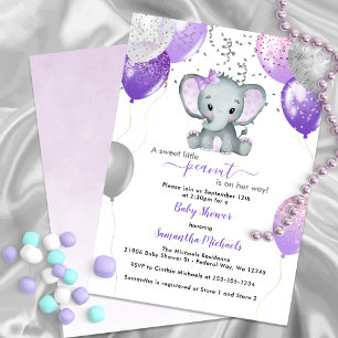 Invitation Baby shower Ballons de fille Eléphante mignonne