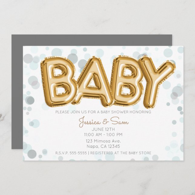 Invitation Baby shower Ballons d'or Chiffres modernes chic gr (Devant / Derrière)