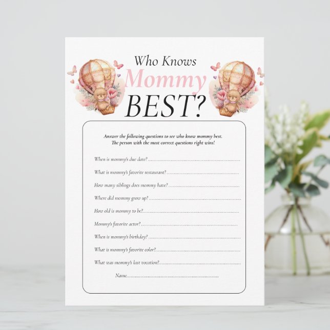 Invitation Baby Shower. ballons ours en peluche Fille Qui Con (Debout devant)