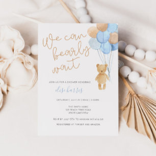 Invitation Baby shower Ballons Teddy Bear Blue Tan