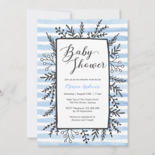 invitation baby shower   Bandes et fleurs bleues