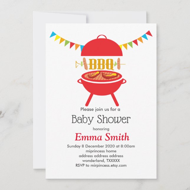 Invitation baby shower barbecue, barbecue, barbecue grill bar (Devant)